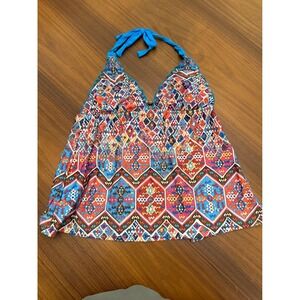 Lucky Brand Womens Blue Geometric Ikat Halter Tankini Swim Top Size Medium